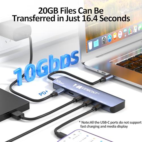 VEMONT 10Gbps USB C Hub - 4 USB-C Data Ports and 100W PD Charging for MacBook, iPhone, iPad, XPS, Surface Pro and More - style: 5 in1 10Gbps