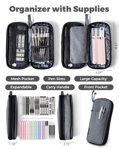 Four Candies School Supplies with Pen Case, 45ct Black | Back to School Stationery Set, Essentials for College & Nursing Students, 6 Gel Pens, 6 Mechanical Pencils, 12 Highlighters - color: Black, size: 45 Count (Pack of 1)