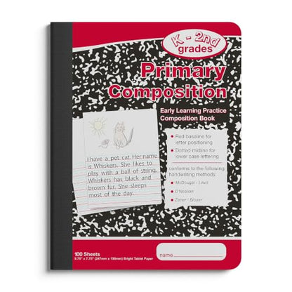 STAPLES Primary Composition Notebook, 7.5” x 9.75”, Primary Ruled, 100 Sheets, Marble Cover - style: 1 Pack