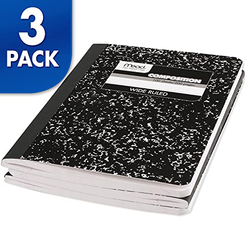 Mead Composition Notebook, 12 Pack, College Ruled Paper, 7-1/2" x 9-3/4", 100 Sheets per Comp Book, Black Marble (38111) - color: Black, size: Pack of 4