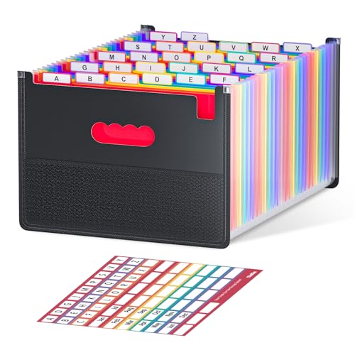 ThinkTex 26-Pocket Accordion File Organizer, Upright & Open Top | A–Z Colorful Tabs, High Capacity Expanding File Folder, Letter/A4 Size Essentials for School, Home, and Office - color: Black, size: 26 Pockets