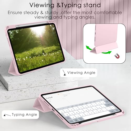 ZryXal iPad Pro 11 Inch Case (M5) 2025/ (M4) 2024 (Model: A2836/A2837/A3006), Trifold Stand Smart Cover with Pencil Holder and Soft TPU Back, Auto Wake/Sleep (Pink) - color: Pink