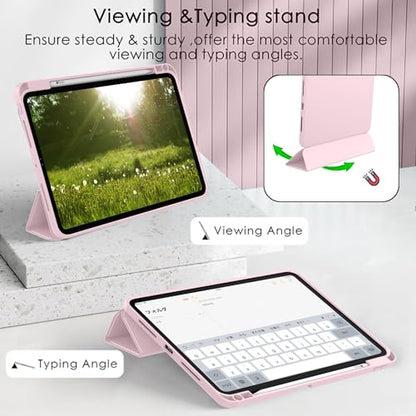 ZryXal iPad Pro 11 Inch Case (M5) 2025/ (M4) 2024 (Model: A2836/A2837/A3006), Trifold Stand Smart Cover with Pencil Holder and Soft TPU Back, Auto Wake/Sleep (Pink) - color: Pink
