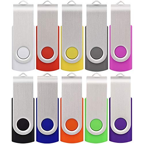 USB Flash Drive 32GB 10 Pack, Thumb Drives Memory Stick USB 2.0 Bulk Swivel Jump Drive Zip Drive with Led Indicator for Data Storage, File Sharing(10Pcs, Multi-Color,32 GB) - color: Multicoloured-10 Pack, size: 32GB