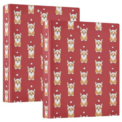 Fustylead Cute Corgi in Santa Hat 3 Ring Binder, D-Rings 1.5" Hardcover Folder, Fits 200 Sheets of A4 Paper, Durable Clipboard & Clean View with Inside Pockets for School Home Office - size: 12.4x10.63x2.36 Inch-2 Pack