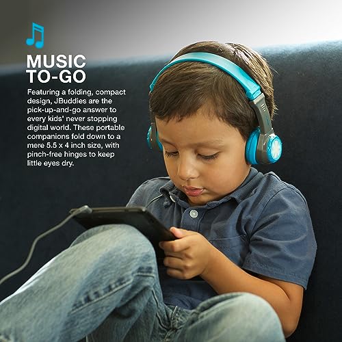 JLab JBuddies Folding Kids Wired Headphones with Volume limiting and Noise Isolation, Gray/Blue - color: Blue/Gray, style: Folding