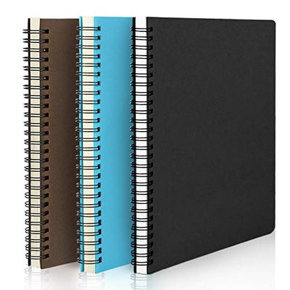 EUSOAR Spiral Ruled Notebook, A5 3packs 5.5"X8.3" 120 Pages Lined Travel Writing Notebooks Journal, Memo Notepad Sketchbook, College Office Business Diary Ruled Spiral Book Journal-3 Colors Covers - color: Black, Blue, Coffee, size: 3 Packs