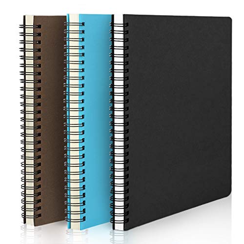 EUSOAR Spiral Ruled Notebook, A5 3packs 5.5"X8.3" 120 Pages Lined Travel Writing Notebooks Journal, Memo Notepad Sketchbook, College Office Business Diary Ruled Spiral Book Journal-3 Colors Covers - color: Black, Blue, Coffee, size: 3 Packs