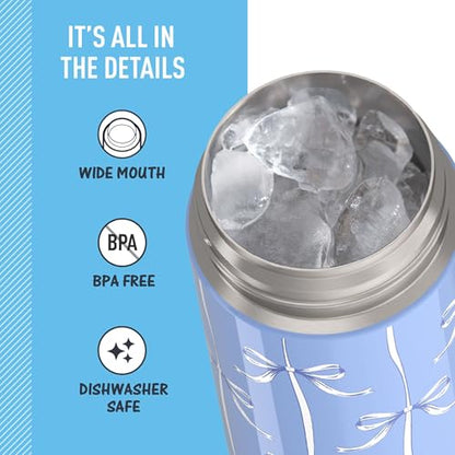 THERMOS FUNTAINER Water Bottle with Spout, 16oz, Blue Bows | Kids Stainless Steel Insulated Water Bottle, Keeps Drinks Cold Longer for School & Play, BPA-Free - color: Blue Bows, size: 16 Ounces