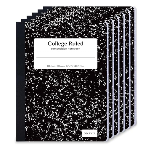ONAVIA Composition Notebook College Ruled 6 Pack, 200 Pages (100 Sheets), 9-3/4 x 7-1/2, Black Marble Composition Books Bulk, Notebooks for School, Work, Office, Durable Comp Book, School Supplies | 100 ct, 9.75 x 7.5 in, Durable Comp Book, School Noteboo