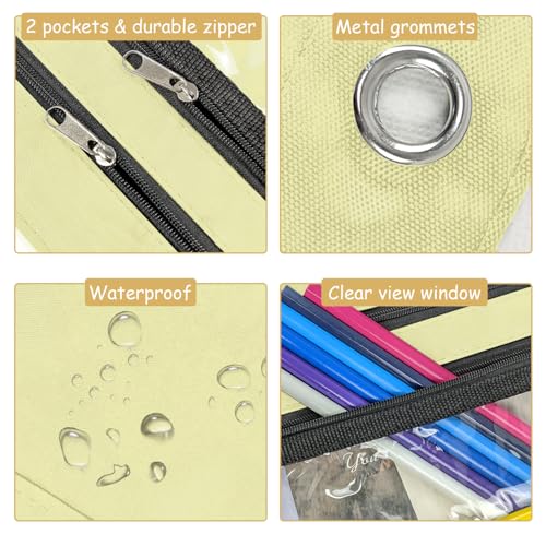 YoeeJob 1 Pack Pencil Pouch for 3 Ring Binder, Expandable Binder Pouches with Zipper, Large Capacity Pen Holder Case with Clear Window School Class Office Organizers, Beige - color: Beige