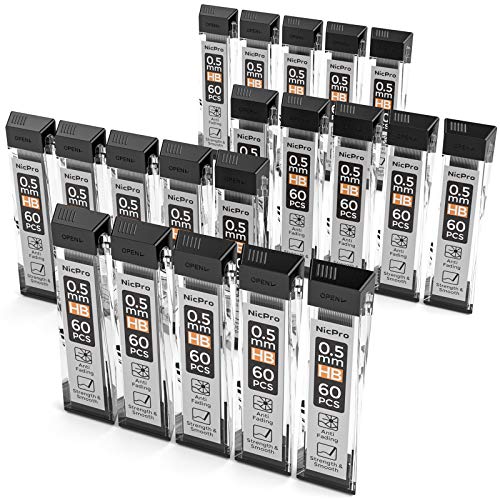 Nicpro 1200 PCS Lead Refills 0.5mm HB #2 Break Resistant Mechanical Pencil Refills 0.5 mm, 60 Pack Per Tube, 20 Tubes - size: 60 Count (Pack of 20), style: 0.5 HB