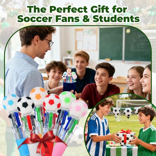 Soccer Party Favors Soccer Pens Mini Multicolor Pen in One Cute Fun 4-in-1 Pens Bulk Cool Ballpoint Pens for Birthday Gifts Teacher Supplies (Soccer, 24) - style: Soccer