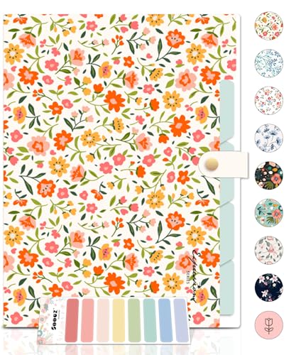 Sooez File Folders Organizer, Folders with 5 Pockets, Folders for Documents w/Sticker, Accordion File Organizer, Paper Receipt Bill Filing Organizer, School College Office Travel Essentials Supplies - color: Orange Floral