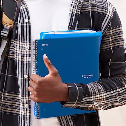 Five Star Spiral Notebook + Study App, 5 Subject, College Ruled Paper, 8-1/2" x 11", 200 Sheets, Fights Ink Bleed, Water Resistant Cover, Pacific Blue (73635) 1 Count (Pack of 6) - color: Blue, size: 1 Count (Pack of 6)