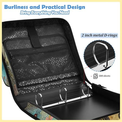 Tree of Life Zipper Binder Bag 3 Ring Binder with Shoulder Strap Zip Multi Pockets Portfolio Bags Capacity Up 500 Sheets for School Office Supplies - color: Tree and Birds