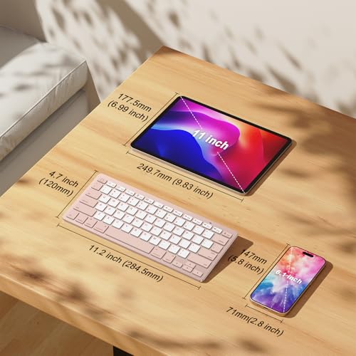 OMOTON Ultra-Slim Bluetooth Keyboard for iPad 11th/10th/9th/8th/7th, iPad Pro/Air/Mini and iPhone Series, Wireless iOS Keyboard with 12 Multimedia Keys for Office, Travel, School, Pink & Pearl White - color: Pink & Pearl White