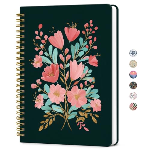 ZOTIA Lined Spiral Journal Notebook for Women, A5 College Ruled Journals for Writing, Hardcover Notebooks for Work, Note taking and Office School Supplies,140 Pages - Blush Botanicals - color: E-Blush Botanicals