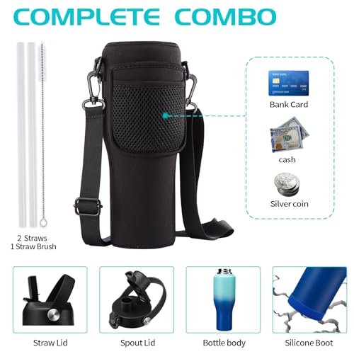 40oz Metal Water-Bottle with Straw - Fits Cup Holder, Insulated Water Bottles with Carrier Strap Bag & Boot, 40 oz Cup for Women & Men - color: Mint&Cobalt, size: 40 Ounces