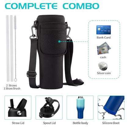 40oz Metal Water-Bottle with Straw - Fits Cup Holder, Insulated Water Bottles with Carrier Strap Bag & Boot, 40 oz Cup for Women & Men - color: Mint&Cobalt, size: 40 Ounces