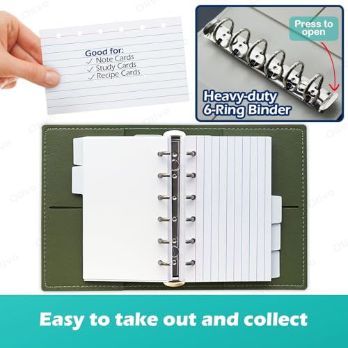 3x5 Lined Index Cards with Ring Binder Holder and Dividers, 100 Note Cards, Brown - color: Brown