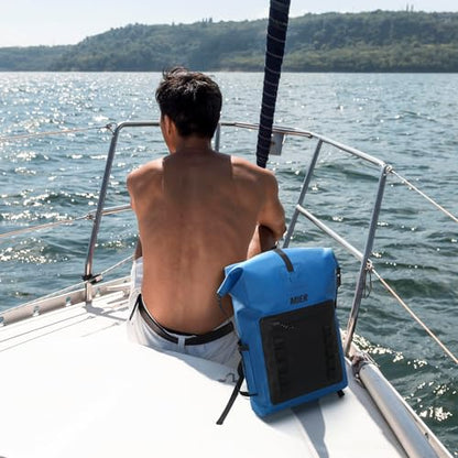 MIER Roll Top Waterproof Backpack Floating Dry Bag for Men Women | Heavy Duty Dry Sack, Cushioned Back, Multi-Pockets, Adjustable Chest Strap,For Kayaking Beach Boating Swimming Hiking Travel - color: Blue