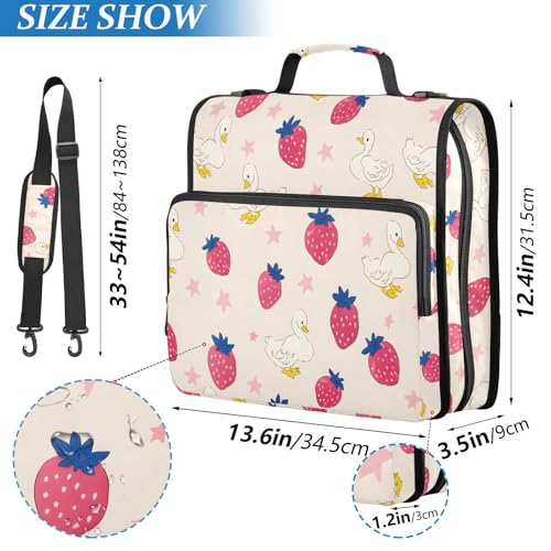3 Ring Zipper Binder Duck Strawberry Binders Bag with Shoulder Strap 500 Sheets Paper Organizer Trapper Keeper Documents Storage File Folder for School Office - color: A429