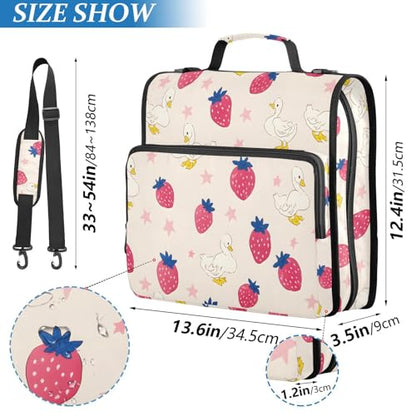 3 Ring Zipper Binder Duck Strawberry Binders Bag with Shoulder Strap 500 Sheets Paper Organizer Trapper Keeper Documents Storage File Folder for School Office - color: A429