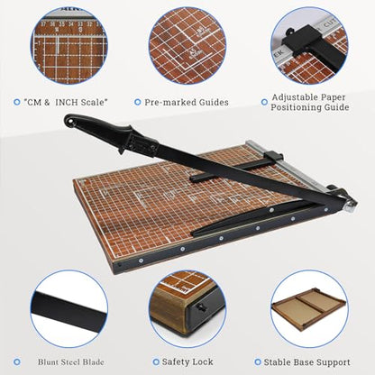 A3 Guillotine Paper Cutter Trimmer, 18" Wood Paper Trimmer for Office and Crafts, 10-12 Sheets Capacity (Wooden) - color: Wooden