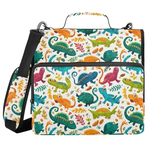 Cartoon Colorful Lizards Zipper Binder 3 Ring with Shoulder Strap 2 Inch Binder Holds 500 Sheets Multi-Pocket Organizer Zipper Binders Organizer for School Students Office - color: Multicolored.20
