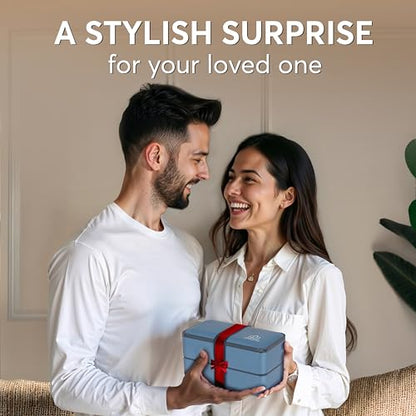 Umami Bento Box Adult All-In-1 w/4 Utensils, 2 Sauce Jar, 2 Dividers, 100% Leakproof, Microwave & Dishwasher Safe, Stackable Bento Lunch Box Containers for Men/Women, Denim Blue, 40 oz - color: Denim Blue, size: M - 40 oz