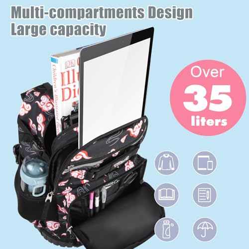 Tilami Rolling Backpack & Lunch bag for Kids 19 Inch Wheeled Bookbag for Boys & Girls for School & Travel,Clouds Black - color: Clouds Black
