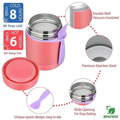 Bento Lunch Box Set for Kids with 10oz Soup Thermo, Leak-Proof Lunch Containers with 4 Compartment, Kids Thermo Hot Food Jar and Insulated Lunch Bag for Kid to School,BPA-Free(Pink) - color: Pink