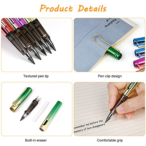 Ainiv Inkless Pencil with Eraser - 5 Sets Infinity Pencil, Reusable with Extra 5 Eraser & 5 Replaceable Nibs for Home, Office & School Writing, Drawing - color: 5PCS-Bright color