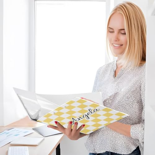 Custom 3 Ring Binder 1.5 Inch Round Rings Yellow Checkered Personalized Name Binders Organizer Fashion View Binder with 2 Pockets for School Office Supplies - color: Multi02