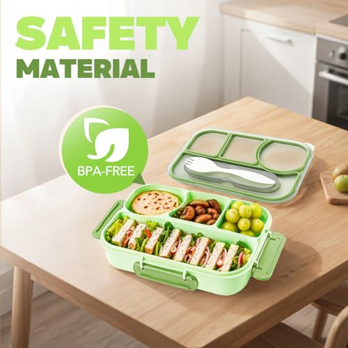 EASYFUN Bento Box Adult, Lunch Box, 4-Compartment Lunch Containers, Drop-Proof, Dishwasher Safe & Made with BPA-Free Materials (Green) - color: Green