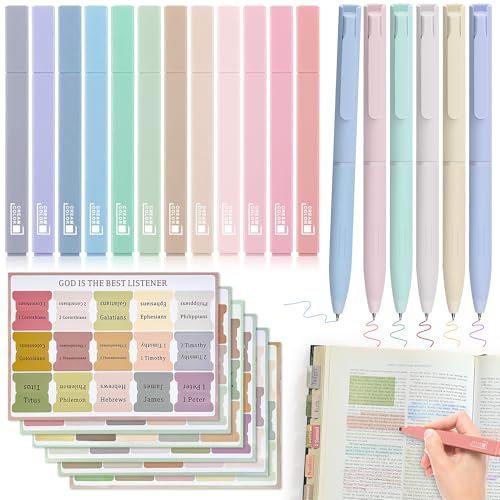 DazSpirit Bible Journaling Kit, Bible Study Supplies Set for Women & Men | 12 Pastel No Bleed Highlighters and 6 Color Pens & Laminated Tabs, Bible Essentials, Christian Gifts - color: Highlighters + Color Pens + Tabs
