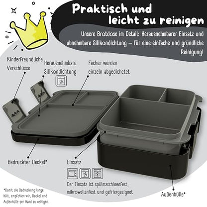 BEARFOOT Kids Lunch Box with Compartments – Compact & Lightweight | Leak-Proof, BPA-Free, Dishwasher Safe | Hand-Drawn Design for Preschool, School, Travel (Black, 2.75 Cups) - color: Black, size: 2.75 Cups