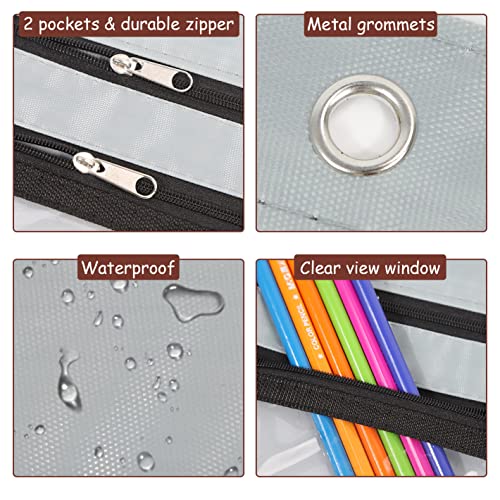 YoeeJob 1 Pack Pencil Pouch for 3 Ring Binder, Expandable Binder Pouches with Zipper, Large Capacity Pen Holder Case with Clear Window School Class Office Organizers, Grey - color: Grey