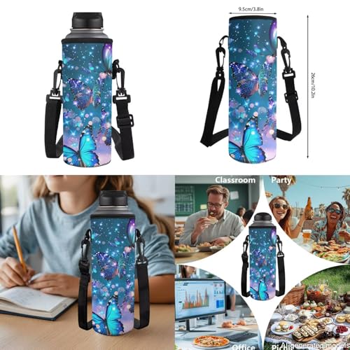 Blue Butterfly Backpack Set for Girls 6-12, Elementary Kids School Bookbag with Insulated Lunch Box, Pencil Case & Water Bottle Holder for Back to School - color: Blue Butterfly