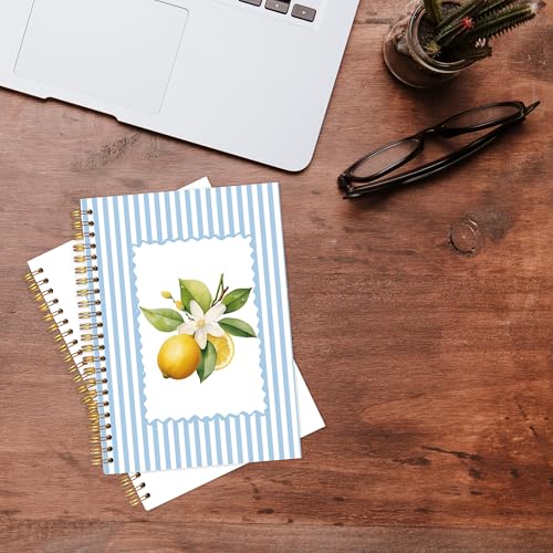 KAOWT Blue Striped Lemon Notebook Journal, Blue and White Lemon Notebooks for Note Taking, Botanical Hardcover Spiral Notebook 5.5x8.3in - color: Summer notbook-lemon blue striped