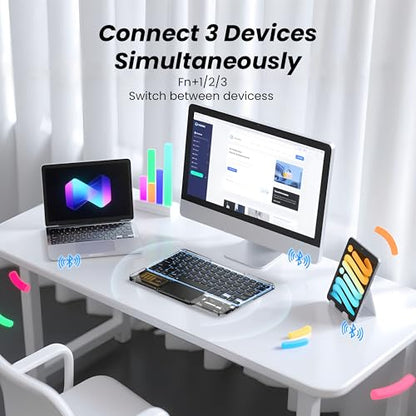 Ultra-Slim Bluetooth Keyboard with Touchpad, Wireless RGB Backlit, Portable Rechargeable Keyboard for iPad, Tablet, Laptop, Windows, Android, macOS Devices