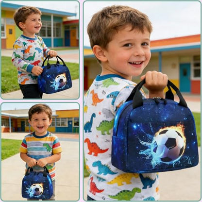 CAMTOP Boys Lunch Box Kids Insulated Lunch Bag Kids Cute Lunchbox for Boys Loncheras Para Niños - color: Soccer Blue