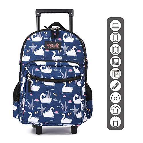 Tilami Rolling Backpack 18 inch Double Handle Wheeled Boys Girls Travel School Children Luggage Toddler Trip, Swan Blue - color: Swan Blue