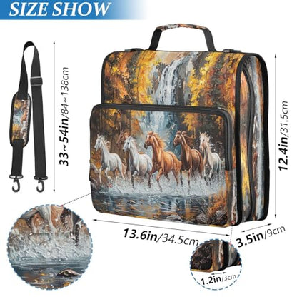 YETTASBIN Horse 3-Ring Zipper Binder with Shoulder Strap & Handle - 1.5" Binder Organizer Water-Resistant Expandable File Folder with Multi Pocket for School & Office Supplies