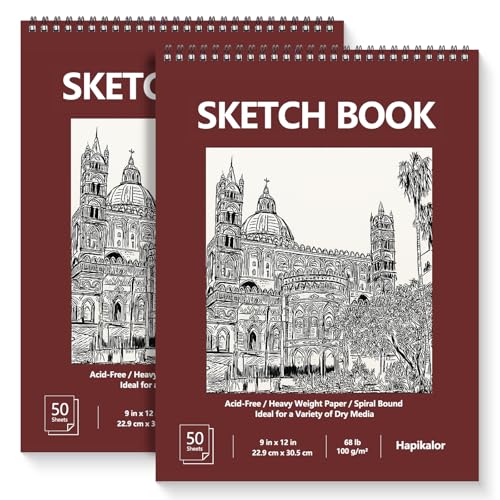 9" x 12" Sketch Book, 2-Pack 50 Sheets Spiral Bound Art Sketchbook, Acid Free Artist Drawing Book Paper, Art Supplies for Kids, Craft Activities, Sketch Paper for Drawing Coloring Sketching(Brown) - color: Brown, size: 2 Pack