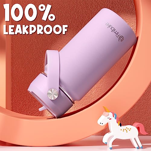 Fimibuke Kids Insulated Water Bottle, 14oz BPA FREE Double Wall Vacuum Tumbler 18/8 Stainless Steel Leak Proof Kids Cups with Straw Metal Water Bottle for School Boys Girls (2 Pack, Milky Pastel) - color: B5. Milky Pastel