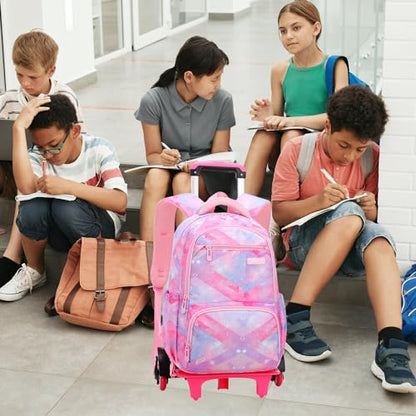 Girls Rolling Backpack Kids Backpack with Wheels Roller School Bag Wheeled Rucksack Pink - color: Pink, size: Small