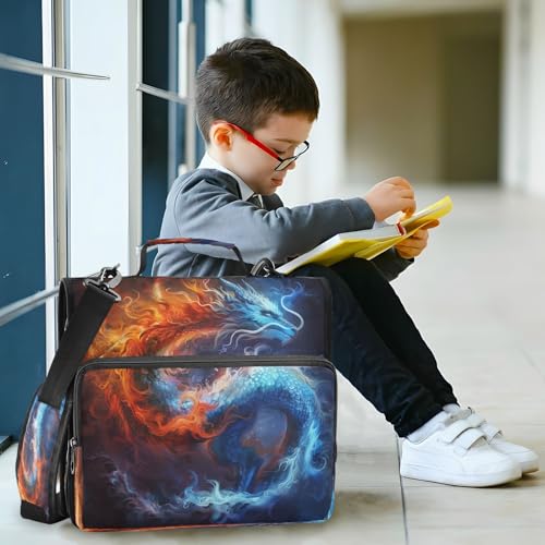 Caikeny 3 Ring Zipper Binder Fantasy Ice Fire Dragon 1.5 inch Binders Bag Blue Red with Shoulder Strap and Handle Expanding File Pockets - color: Multicolored 1z2.2
