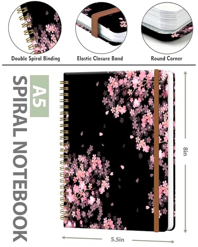Spiral Journal Notebook for Women, Hardcover A5 College Ruled Notebook, 60 Sheet, Thick Paper, Cute Lined Journal for School, Office & Work, 6 x 8.4 in(Cherry Blossoms Spring) - color: Cherry Blossoms Spring